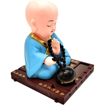 Solcelledrevet Bobble Shaking Head Dancing Toy Buddhist Monk Doll Figurines Statuer Bil Dash Board Dekorationer - Blå