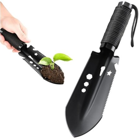 1-Delad - Ryggsäckspade - Trädgårdskniv - Liten Camping Spade - Robust och Hållbar - Svart