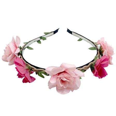 Diadem med Blad & Rosa Blommor