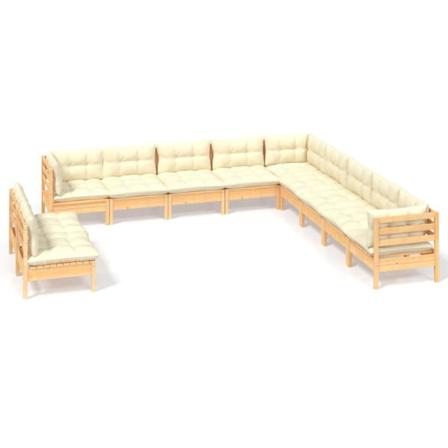 Vidaxl Loungegrupp Med Gräddvita Dynor 11 Delar Massiv Furu Creme