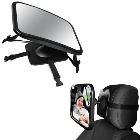 1-delt - Bakspeil for barnevogn - Justerbart bakspeil for bil - 360° rotasjon - Enkel å installere - Svart