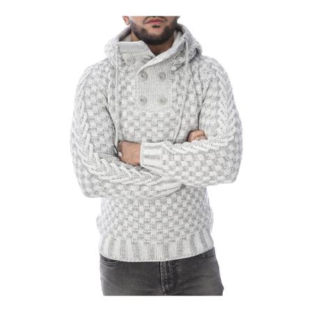 Goldenim paris, Pull motif damier avec capuche 2307 Biały, Mężczyzna, Rozmiar: S