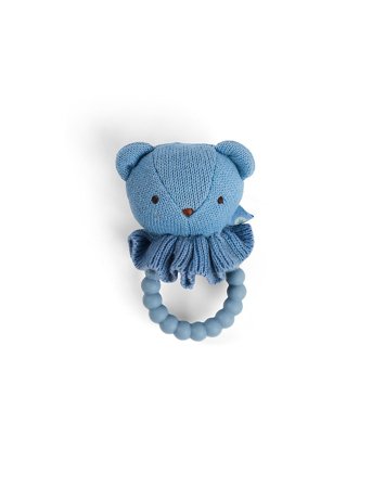 SMALLSTUFF Rattle Bear Face On Silicone Ring Blue, Børn & Forældre, Legetøj, Bideringe
