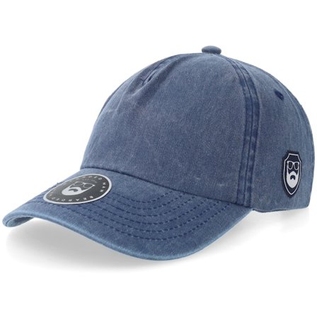 Bearded Man - Blauw unconstructed Cap - Bm Shield Logo Vintage Washed Blue A-frame Dad Cap @ Hatstore