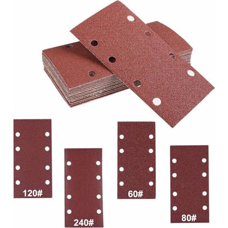40 stk. - Rektangulært sandpapir - 60/80/120/240 - 93 x 185 mm - Selvklebende - Borrelås