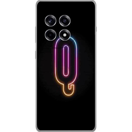 Kompatibel Mobilcover til OnePlus OnePlus 12R Minimalistisk neonbogstav Q i lyse farver mod mørk baggrund