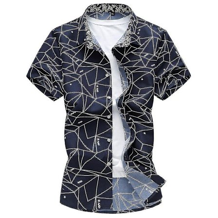 Plus Size Men Holiday Button Down-skjortor Sommar Casual Beach Kortärmad Topp