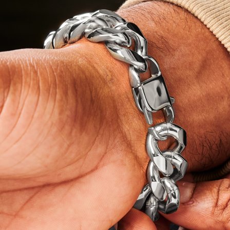 Silberfarbenes Stahlketten Armband 18mm für Männer - Edelstahl Armbänder