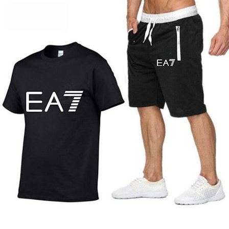 Sommarset för män - T-shirt och Shorts - Sport, Kortärmad + Shorts, Casual Topp, Träningsdräkt C