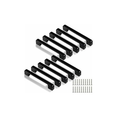 128mm Køkkengreb, 10 stk Sorte Køkkengreb til Dør, Skuffe, Skab (med Skruer)