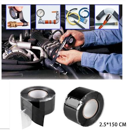 2 stk. 1"x5' Sort (0,5 mm tykkelse) Selvsmeltende Silikonetape