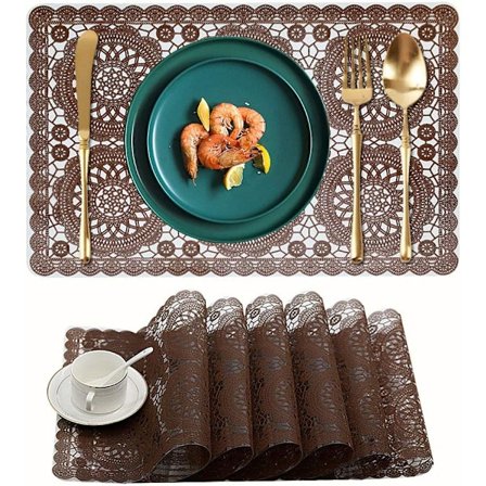 Plast Vattentäta Bordstabletter Set om 6 för Matbord Lätt att Torka Rengöra Tvättbara Vinyl PVC Kaffebordsunderlägg för Kök Brun