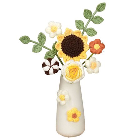 Håndlaget strikket ullblomst med keramisk vase Kunstig heklet blomst Borddekorasjon Gave