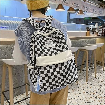Ruutukuosi reppu Gingham koululaukut takaisin kouluun tarvikkeet opiskelijoille (musta)