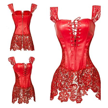 Kvinnor Sexig Korsett Spets Läder Korselett Med Thong Hem Bustier