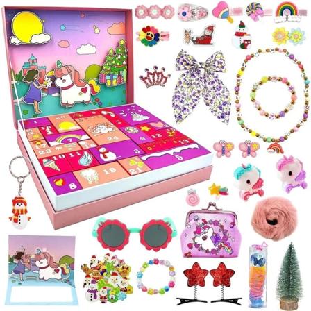 Jul adventskalender 24 Countdown Clendar Christmas Blind Box Unicorn Ice and Snow Smycken Xmas Holiday Presentleksaker för flickor Xmas Gift 8