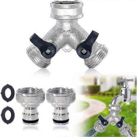 Haveslange Splitter, 2-vejs Slange Splitter Dobbelt Messinghane Med 2 stk 3/4 Tommer Hane Slangekobling Til Havevanding-sfygv (LGL)