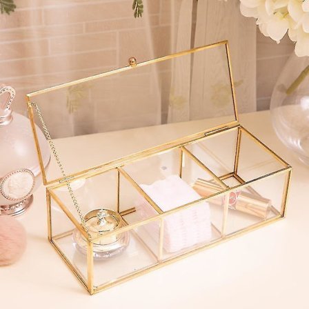 Europæisk Glas Makeup Organizer med Gylden Kant