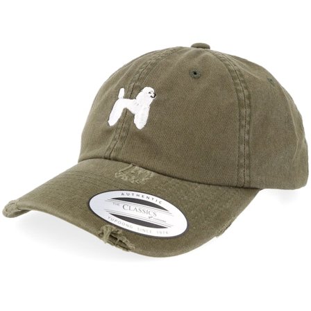 Iconic - Grøn unconstructed Kasket - Poodle Dog Olive Destroyed Dad Cap @ Hatstore