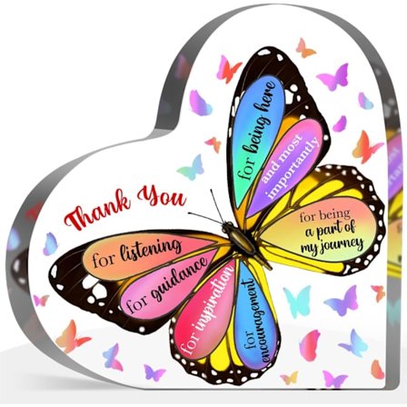Gaver til påskønnelse af kollegaer, Takke gave til lærer, chef, leder, Sommerfugl Dekoration Hjerteform Akryl Bord Skilt til Hjemmet