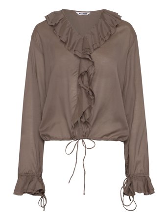Weekday Long Sleeve Frill Top - Brown - XS