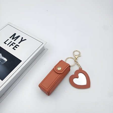 PU læder bærbar lip balm opbevaringsetui nøglering, læbestift opbevaringsetui med mini spejl