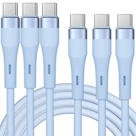 Lot-3 USB-C till USB-C 60W Snabbkabel för iPhone 16 Pro Max, iPhone 16 Pro, iPhone 16e, iPhone 15 Plus - 1M Blå