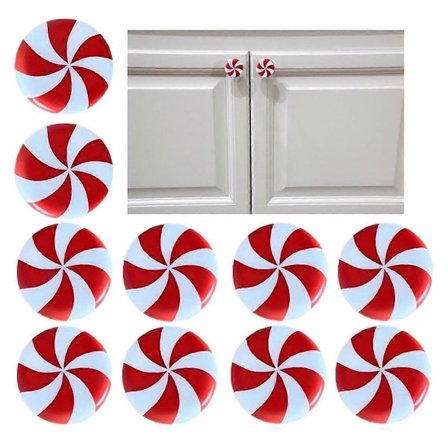 Jul Silikon Röd och Vit Godis Skåpsknoppskydd, Jul Dekorativa Dörrknoppar (10 st)
