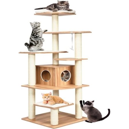 XXL träkattträd - COSTWAY - Vesper Design - Flernivå - Avtagbara kuddar - Belastning 20 kg