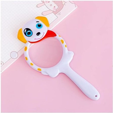 (Hvit) Søt tegneserie leselupe, barns eventyrleker, utendørsstudenter observerer enkel håndholdt lupe