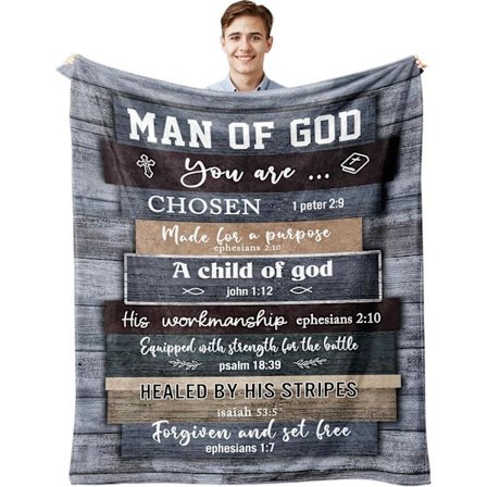 Kristillinen lahjahuopa, 152 x 127 cm, uskonnollinen lahja miehille, inspiroiva kastelahja ja kannustava syntymäpäivälahja miehille.