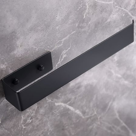 Itseliimautuva ruostumattomasta teräksestä valmistettu pyyhekuivain kylpyhuoneeseen ja keittiöön - 30 cm - Musta - 3M-tarra ja d