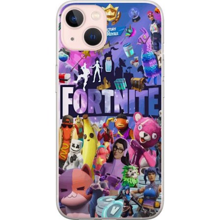 Kompatibelt Mobilskal till Apple Apple iPhone 13 Fortnite kollage med ikoniska karaktärer, skins, Victory Royale och starka färger som skapar ett en