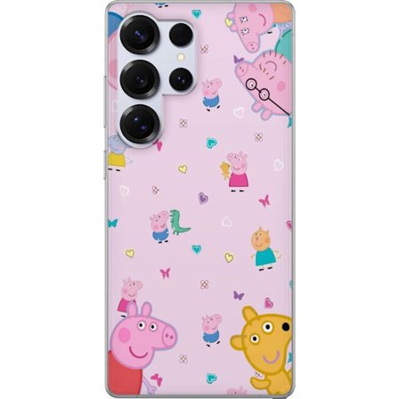 Kompatibelt Mobildeksel til Samsung Galaxy S25 Ultra Peppa Gris med en baby i armene, mamma gris motiv i fargerik og myk barneillustrasjon med hjerter