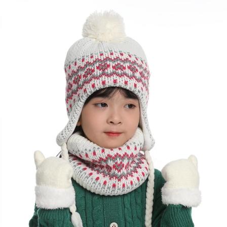 3 kpl Lasten Talvipipo Huivi Hanskat Sarja Lapsille 0-6 Vuotta Tytöt Pojat Lämmin Neulotu Earflap Pipo Fleece Hat (FMY)