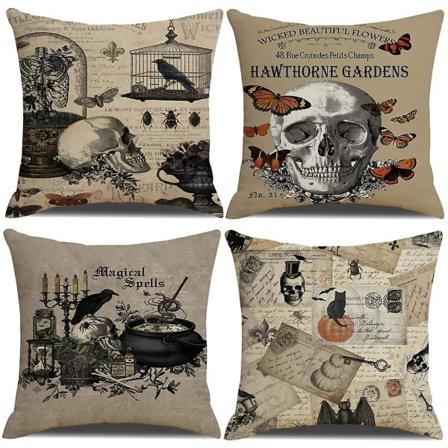 4-pack Halloween Örngott 18x18" Raven Pumpkin Skull
