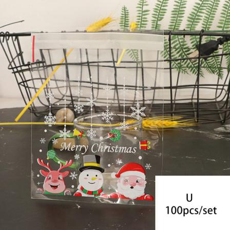 100st/pack Merry Christmas Cookie Candy Självhäftande Påsar Bak