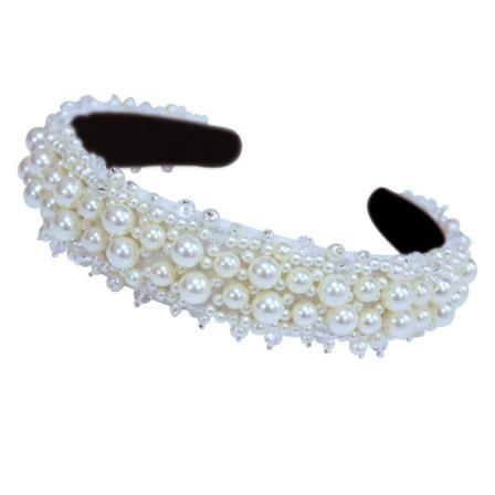 Hvid Kunstig Perle Knude Glansende Satin Bred Chunky Perlet Brudes Diademer Elegant Hårbøjle Kvinder Piger Hår Styling Tilbehør