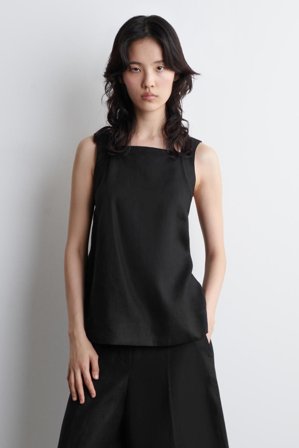 COS Women's Tie-Back Linen Top in Black