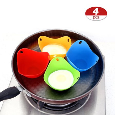 Silikon Egg Poacher Koppsett med 4 for Perfekte Posjerte Egg på Komfyren