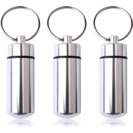 3-pak Vanntett Aluminiums Pilleboks Lomme Pilleboks Nøkkelring Pillebeholder