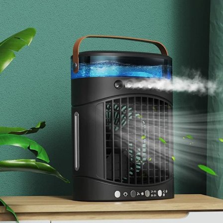 Mini Luftkøler 4-i-1 med 600 ml vandtank – mini klimaanlæg til soveværelse, kontor, bil & camping