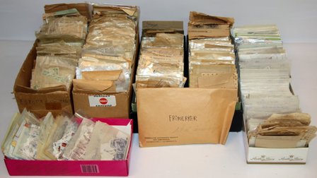 Danmark - Dubletsamling i posekartotek i 7 æsker og 1 kuvert - Stemplet