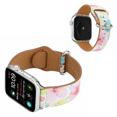 Apple Watch Series 6 / 5 44mm mönster äkta läder klockarmband - rosa blomma