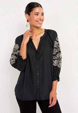 Cellbes of Sweden - Blus med brodyr - svart / beige - för damer - 38/40