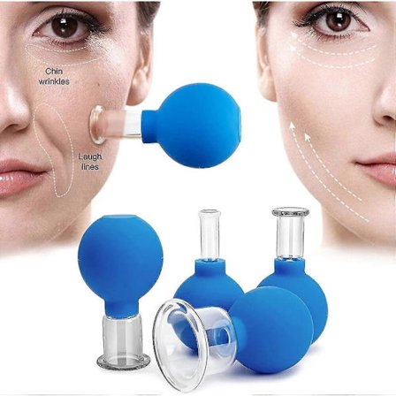 4 Delar Glas Ansiktskoppningsset Gummi Massage Terapi Koppar Silikon Vakuum Sug För Ansikte Ben Arm Rygg Axel Och Smärta_Bra kvalitet