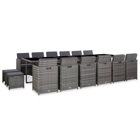 vidaXL Matgrupp för trädgården med dynor 17 delar konstrotting grå
