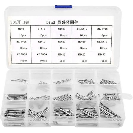 150 stykker 304 rustfritt stål splittpinne sortimentsett for reparasjon av små motorer