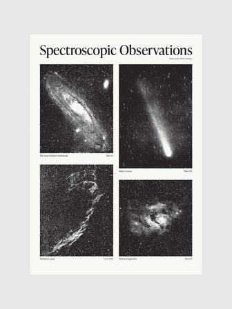 Poster med svartvitt rymdmotiv av stjärnor och kometer | Kunstary.com