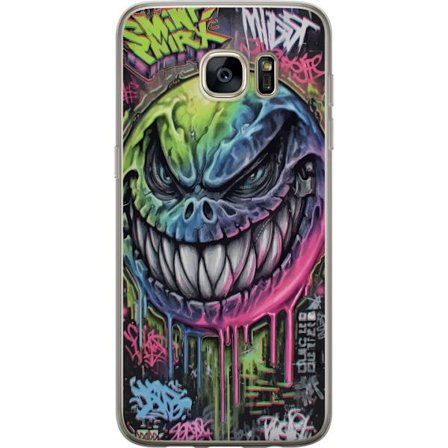 Yhteensopiva Puhelinkuori Samsung Galaxy S7 edge Värikäs graffitipiirros pahansuipasti hymyilevästä hirviökasvoista, jossa valuvat neonvärit